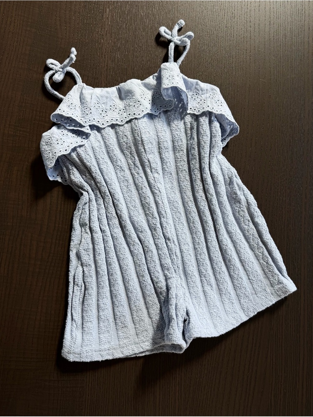 Girls' Light Blue Eyelet Ruffle Romper